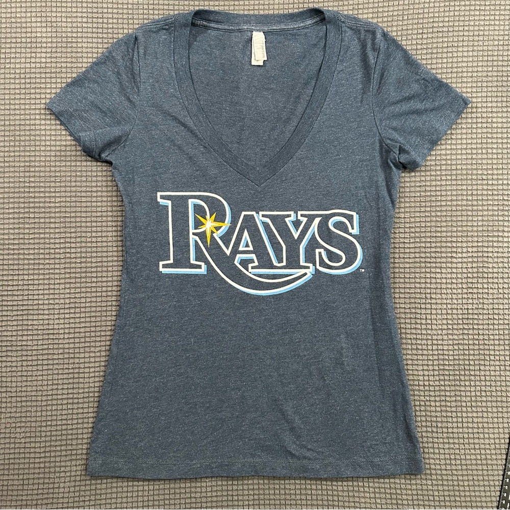 Tampa Bay Rays V Neck T Shirt Womens Medium Blue Graphic Tee